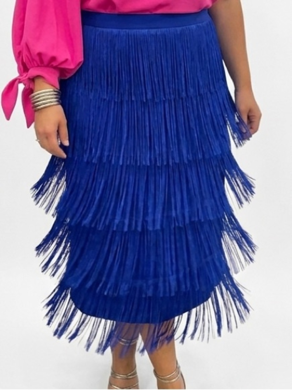 Fringed Skirt in Royal Blue - plus-size